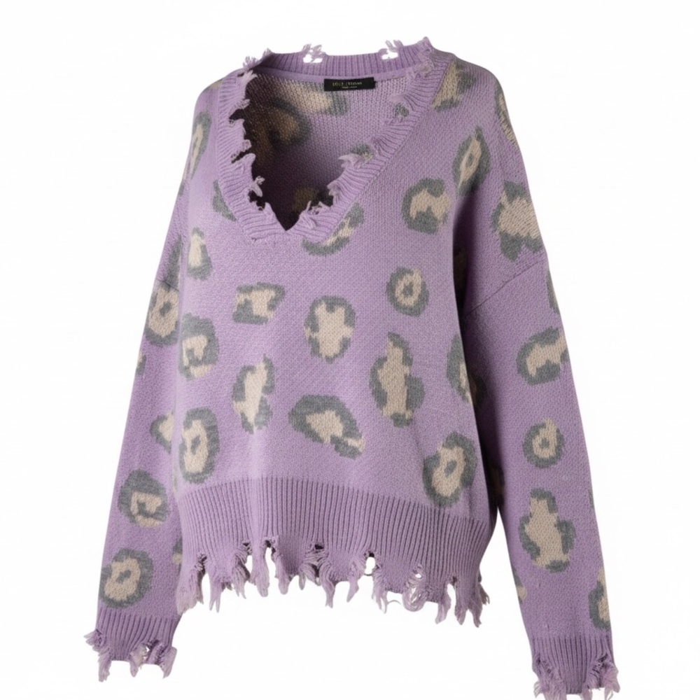 Miracle Lavender Animal print V-Neck Long Sleeve Sweater - Picture 2 of 7